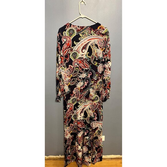 New York & Company Multi Color Paisley Long Sleeve Maxi Dress V Neck Size XL NWT - Picture 10 of 15